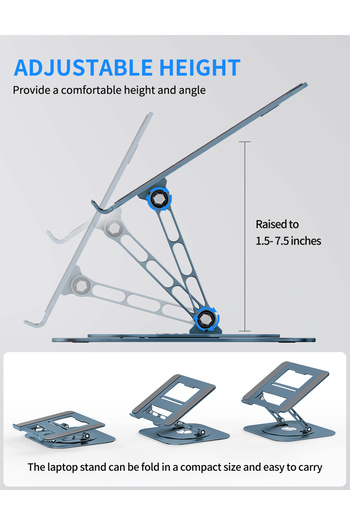 PadForce Laptop Stand Aluminum, 11–17.3″, 360° Rotating, Height Adjustable, Portable, Heavy-Duty - Blue