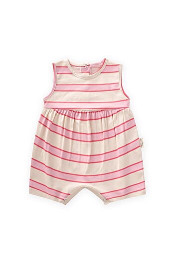 LC Waikiki Wide Striped Jumpsuit 0-3 Years Pink Fuchsia Striped