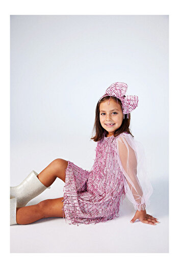 LC Waikiki Pink Sequin Fringe Detailed Girls' Dress - Emery