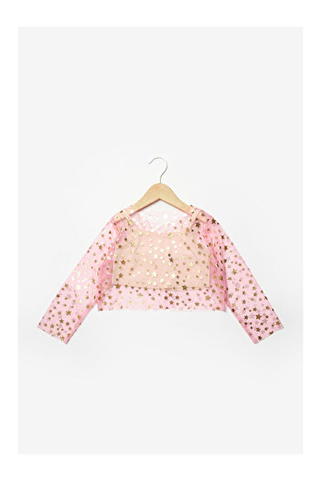 LC Waikiki Pink Long Sleeve Starry Girl's Tulle Crop