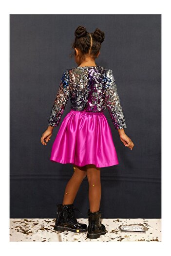 LC Waikiki Fuchsia Sequined Skirt Crop Top for Girls - Beatrice