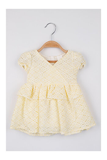 LC Waikiki Yellow Baby Girl Dress with Frilly Waist and Lace Detail - Elba