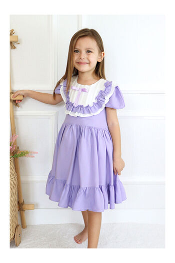 LC Waikiki Lilac Vintage Short Sleeve Girl's Dress - Mila