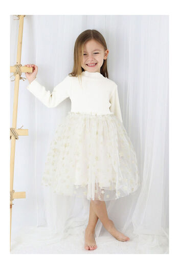 LC Waikiki Ecru Star Printed Tulle Skirt Girls' Dress - Karen