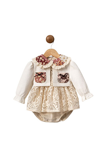 LC Waikiki Ecru Floral Collar Cardigan Girl's Dress - Fiona