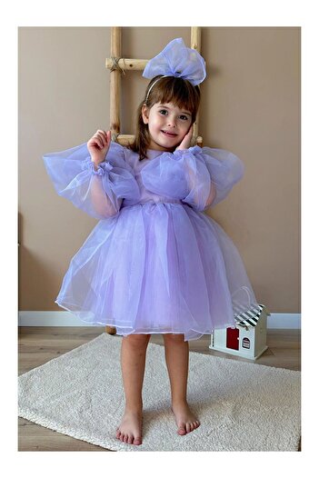 LC Waikiki Lilac Long Sleeve Organza Girls' Party Dress - Sage