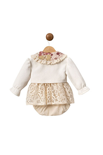 LC Waikiki Ecru Floral Collar Cardigan Girl's Dress - Fiona