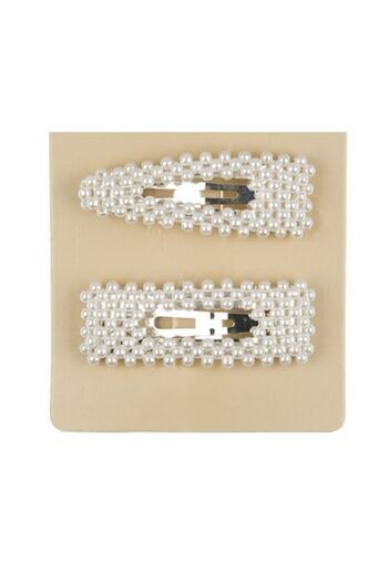 ANTBRO Set 2 hair clips with white pearls, oval and square shape, 5.5cm