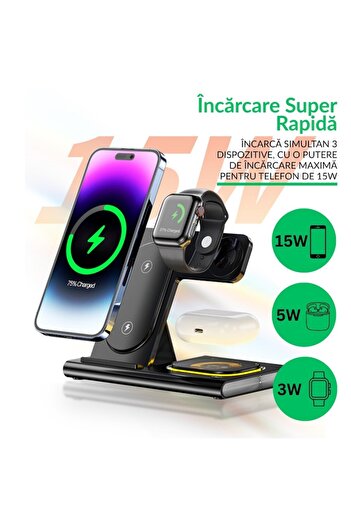 PLEMORY Wireless Charger Plemory® 4 in 1 Station, Qi, Fast Charger 23W, for Phone, Smart Watch, Headphones,