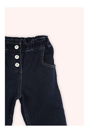 LC Waikiki Girl's Denim Trousers with Snap Detail Navy Blue