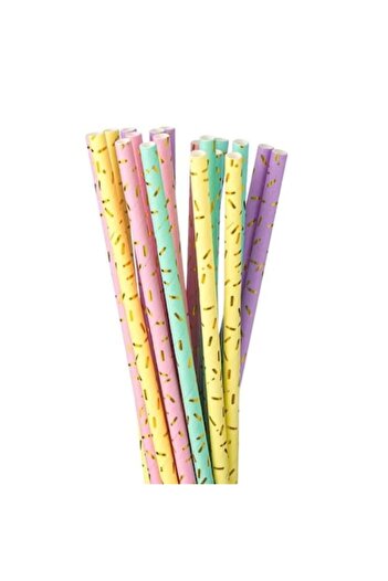 ANTBRO Set 20 Paper Straws Summer Party Antbro®, Ø6x197 mm, Pastel Colors with Ice Cream Design and Gold