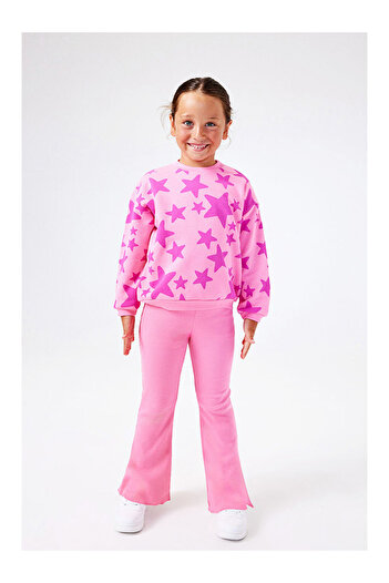 LC Waikiki Pink Star Patterned Girls' Tracksuit - Gemma
