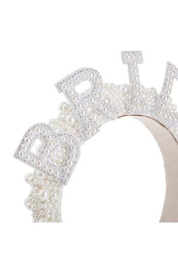 ANTBRO Bride Hair Crown White with Beads and Rhinestones