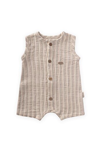 LC Waikiki Striped Muslin Jumpsuit 0-3 Years Old Beige Striped