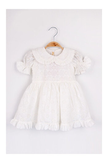 LC Waikiki White Baby Collar Scallop Girls Dress - Greta