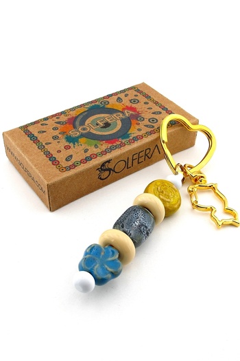 Solfera Ceramic and Murano Glass Beaded Bag Ornament Cat Charm Keychain Ky083