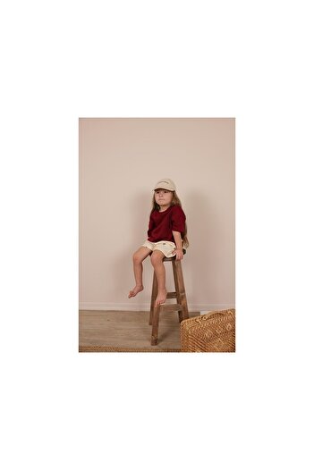 LC Waikiki Burgundy Embroidered Oversize T-Shirt