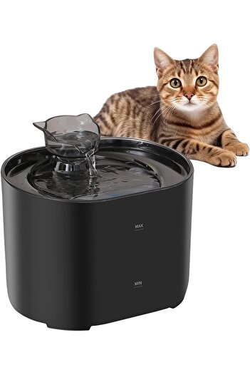 NEXSO 2.2L Black Cat Water Fountain – Silent Pump, 4-Layer Filtration System, Visual Water Level W