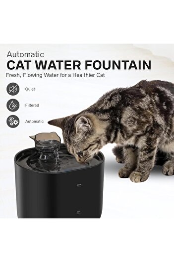 NEXSO 2.2L Black Cat Water Fountain – Silent Pump, 4-Layer Filtration System, Visual Water Level W
