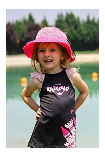 LC Waikiki Children's Fuchsia Pattern Detailed Swimsuit K2201