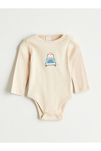 LC Waikiki Printed Girls' Long Sleeve Baby Boy Snap-On Bodysuit