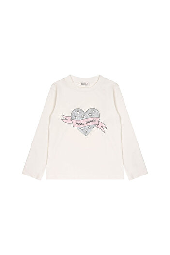 LC Waikiki Glitter Heart Printed Long Sleeve T-Shirt