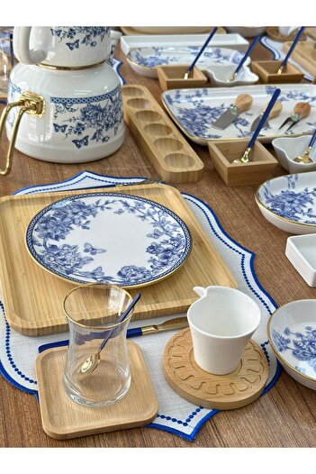 MD MİMOZA DEKOR Breakfast Set 113 Pieces for 6 People Square Bamboo&Spring Time