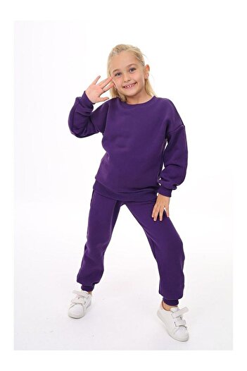 LC Waikiki Girl's Sweatshirt and Pants – Purple Basic 5-14 Years 10843