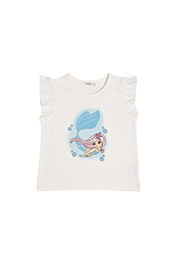 LC Waikiki Girl's Ruffle Sleeve Printed T-Shirt