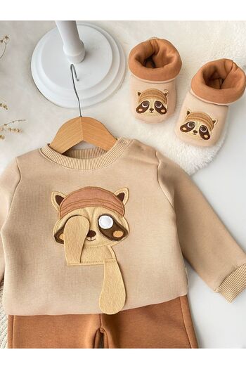 Childona Baby Kids Panduflu 3-Thread Inner Layered Top and Bottom 3-Piece Winter Baby Boy Set