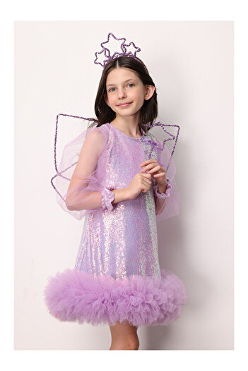 LC Waikiki Lilac Sequin Skirt and Tulle Girl's Dress - Balenca