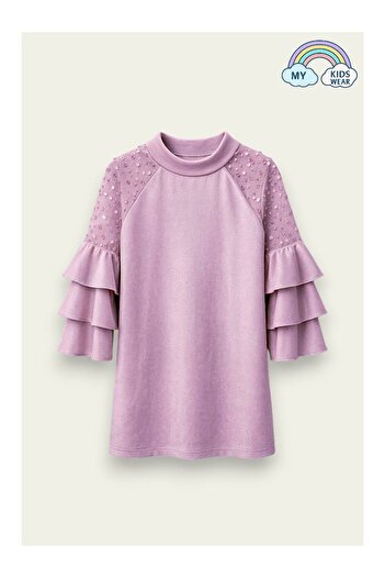 LC Waikiki Girls' Velvet Children's Dress for Special Occasions 4-12 Years Old 12104