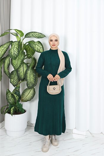 NİSUM MODA Knitwear Dress with Hair Braid Stripe