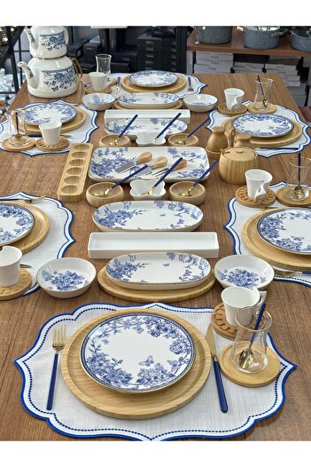 MD MİMOZA DEKOR Breakfast Set 113 Pieces for 6 People Round Bamboo&Spring Time