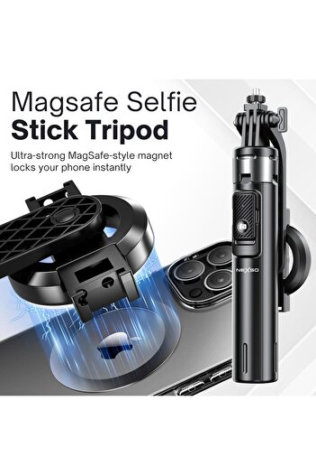 NEXSO Magnetic Selfie Stick Tripod with Bluetooth Remote – 22.5cm to 1.34m Extendable, Magnetic De