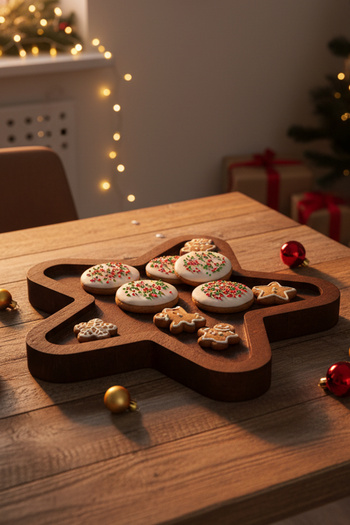 Snippy Star - Star Patterned Wooden Snack Bowl Christmas Snack Bowl Presentation Plate