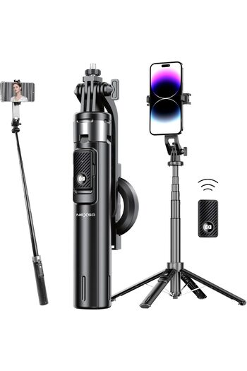 NEXSO Magnetic Selfie Stick Tripod with Bluetooth Remote – 22.5cm to 1.34m Extendable, Magnetic De
