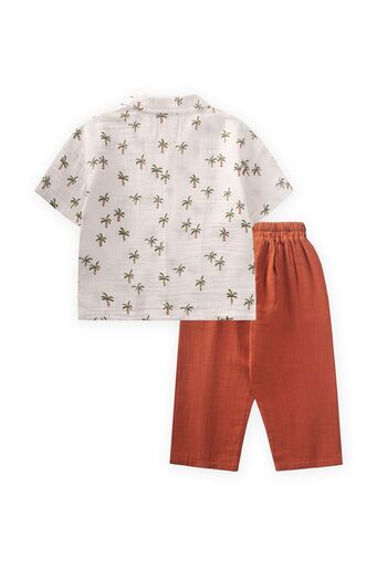LC Waikiki Palm Tree Patterned Shirt 2-10 Years Old Ecru