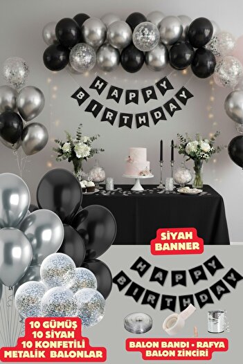 Baloncu Nene Black Happy Birthday Lettering Birthday Set Birthday Decorations Birthday Balloons