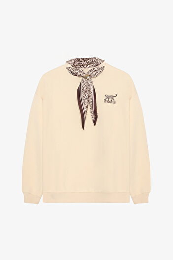 alenmoda Φούτερ Oversize με Λεπτομέρεια Κασκόλ και Κέντημα Μπεζ