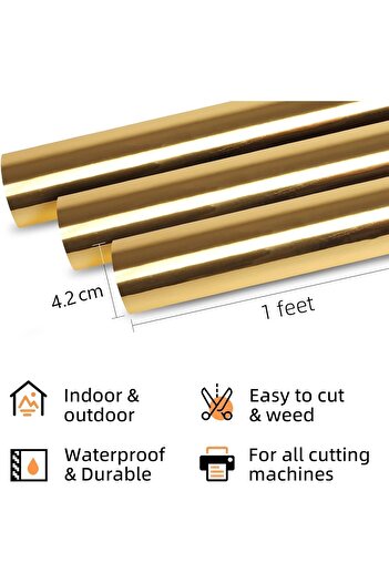 Al Raied ARS Adhesive Chrome Gold Permanent Vinyl Roll for Cricut - 12inx10ft