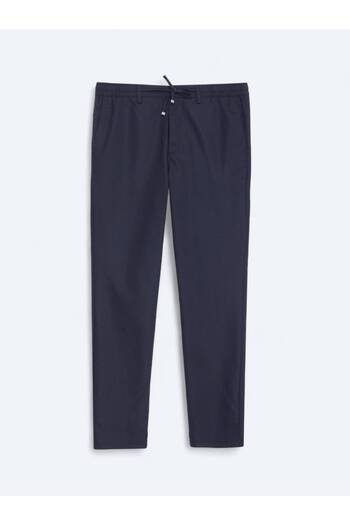 Kip Navy Blue Plain Woven Jogging Fit Casual Trousers