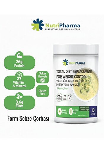 NUTRIPHARMA Whey Proteinli Diyet Sebze Çorbası – Yüksek Proteinli Form Çorba Öğün Tozu, 600g