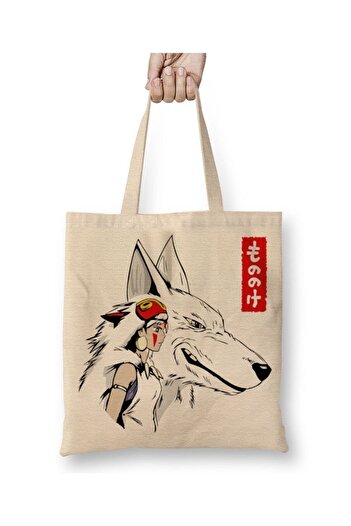Toyaso Princess Mononoke White Tote Bag Long Handle Shopping Bag Beach Bag