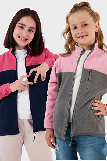 Lela Soft Textured Zippered Color Block Stand Collar with Pockets Pack of 2 Fleece Children's Polar 5905001S2