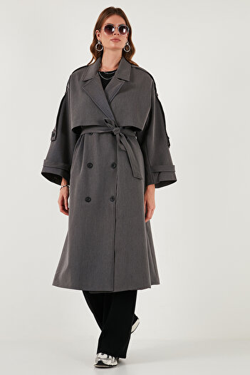 Lela Oversize Fit Double Breasted Collar Buttoned Belted Long Trench Coat Trench Coat 6839476