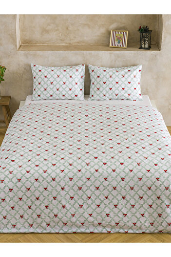 LC Waikiki Green Floral Pattern Double Duvet Cover Set 100% Cotton