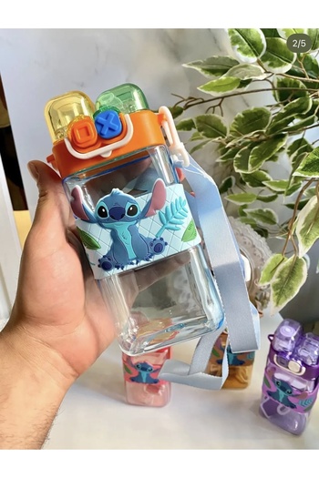 Generic Stitch cartoon character water bottles for kids. Available in various colors for school and outings.