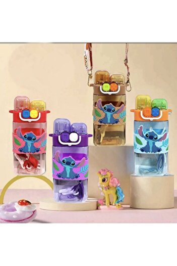 Generic Stitch cartoon character water bottles for kids. Available in various colors for school and outings.