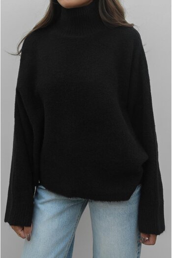 Havoş Black Bat Sleeve Soft Textured Sweater